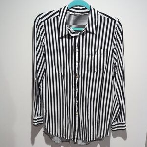 Jane and Delancey Black and White Vertical Stripe Button-Down Shirt